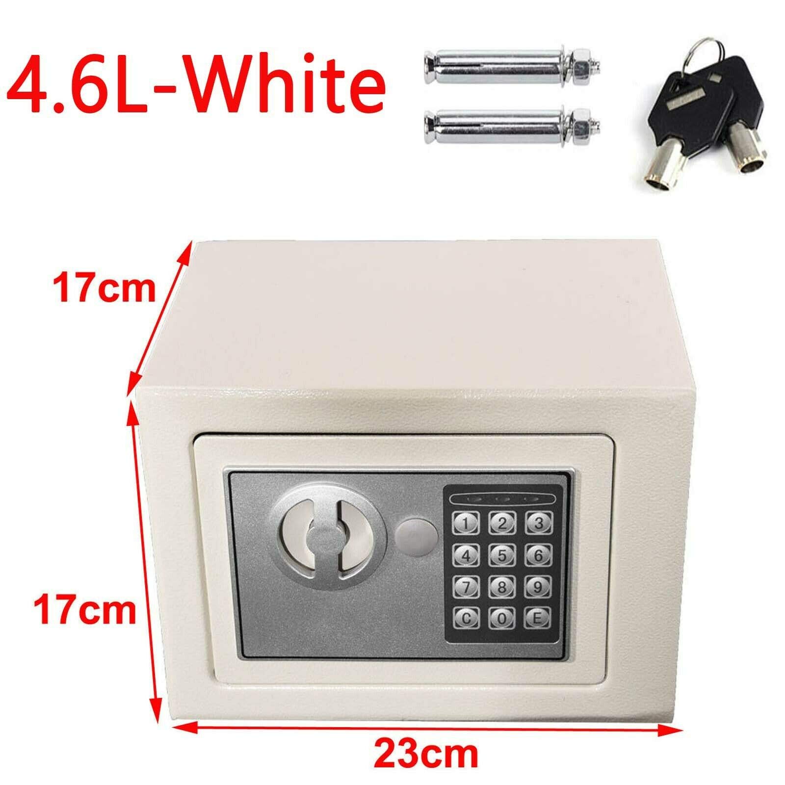 Schranktresore, elektronischer Passwort-Sicherheitssafe aus massivem Stahl mit Schlossschlüssel, Hotelsafe für das Heimbüro/23 x 17 x 17 cm (4,6 l), weiß