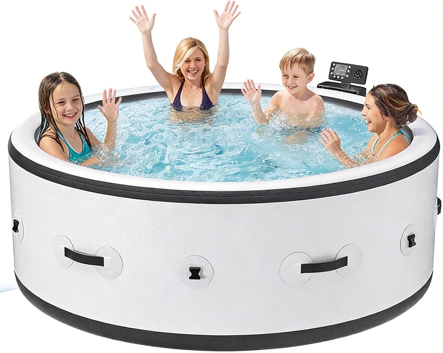 Inflatable Bathtub, Spa Pool Massage Hot Tub for 4-6 People, Outdoor Hot Tub with Bubble Function, 150 Massage Jets & LED Lights, Indoor/Outdoor Pool (206 x 206 x 71cm)
