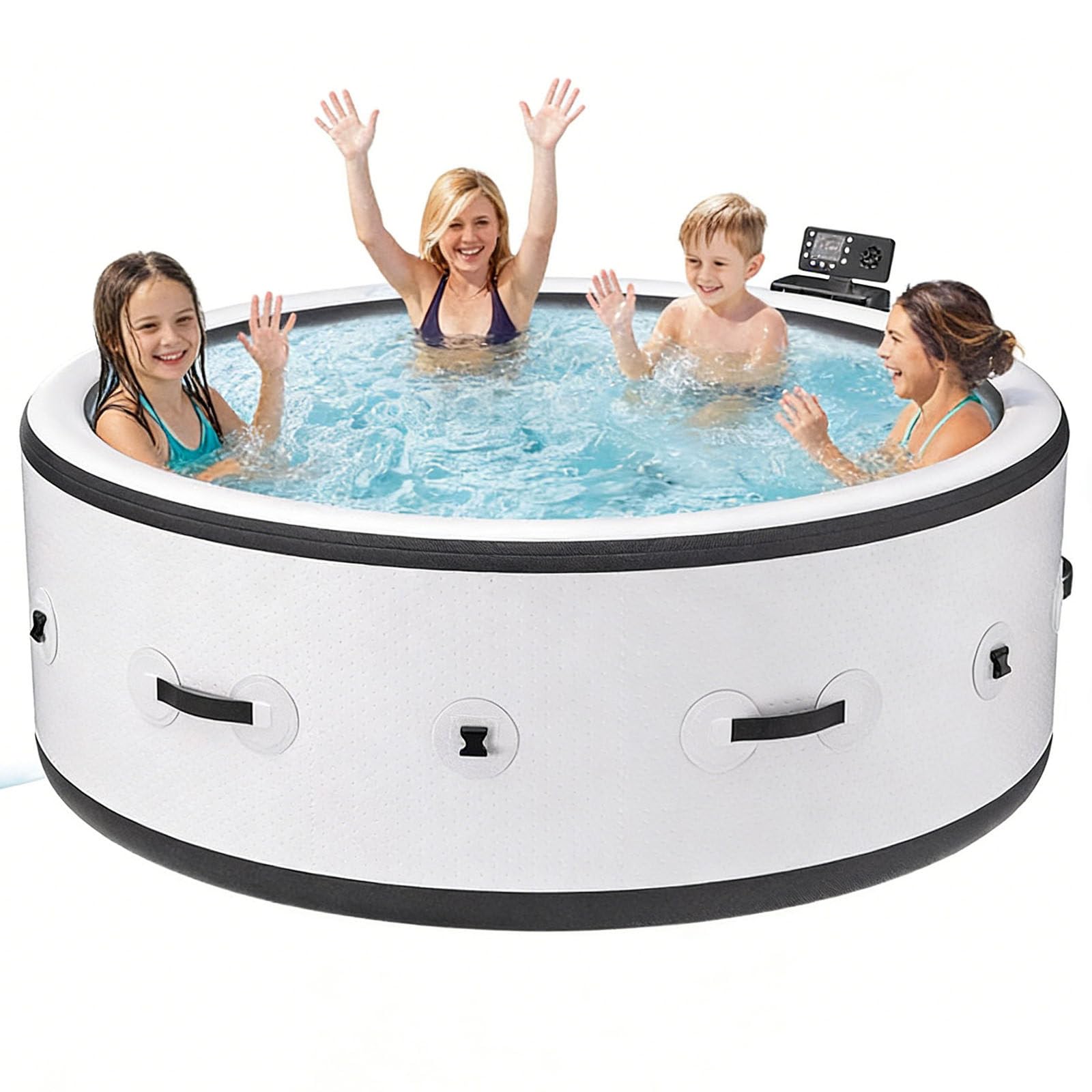 Bañera Inflable, SPA Hinchable De Masajes para 4-6 Personas, SPA Hinchable Exterior con Función De Burbujas, 150 Chorros De Masaje Y Luces LED, Piscina Interior/Exterior (206 X 206 X 71 cm)