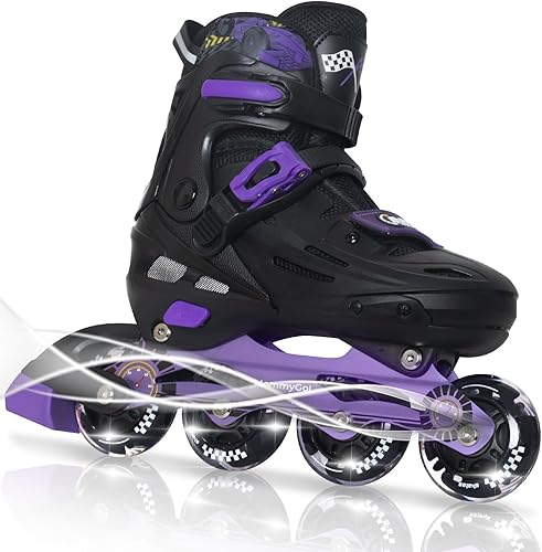 Miniatura 8 de MammyGol Patines en línea para niños y niñas jóvenes, patines ajustables de 4 tallas con ruedas intermitentes de PU, patines en línea agresivos de