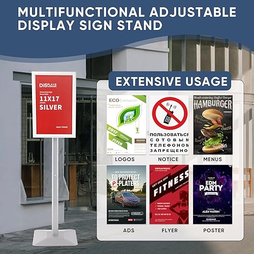 Miniatura 8 de Soporte de pedestal ajustable resistente para el suelo, soporte de cartel de aluminio a presión, marco abierto de aluminio, piso de pie para 11 x 17