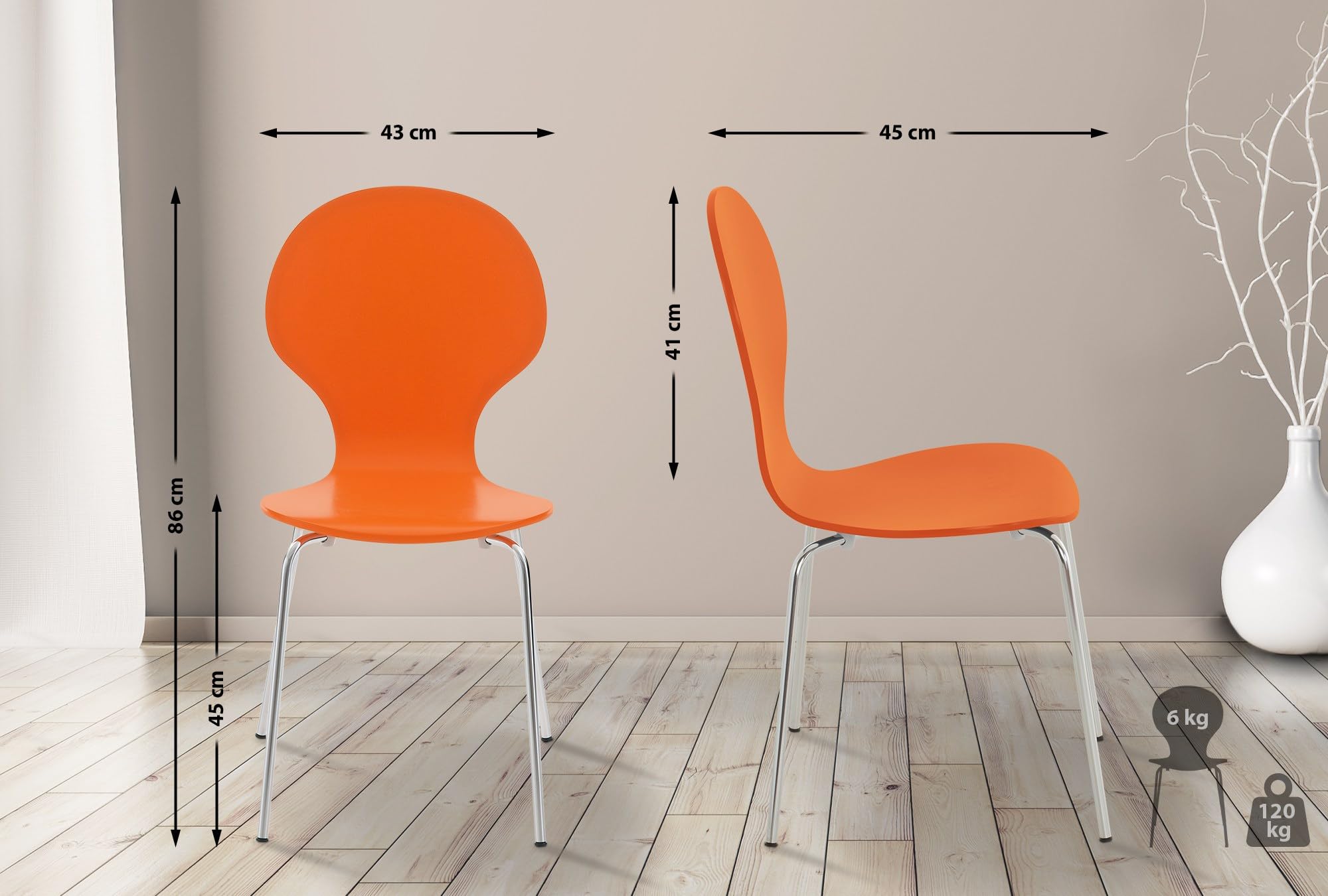 CLP Lot de 16 Chaises Empilables Robustes Diego I Chaise Empilable en Bois avec Dossier I Siège Ergonomique Confortable I Hauteur Assise 45 cm, Couleur:Orange