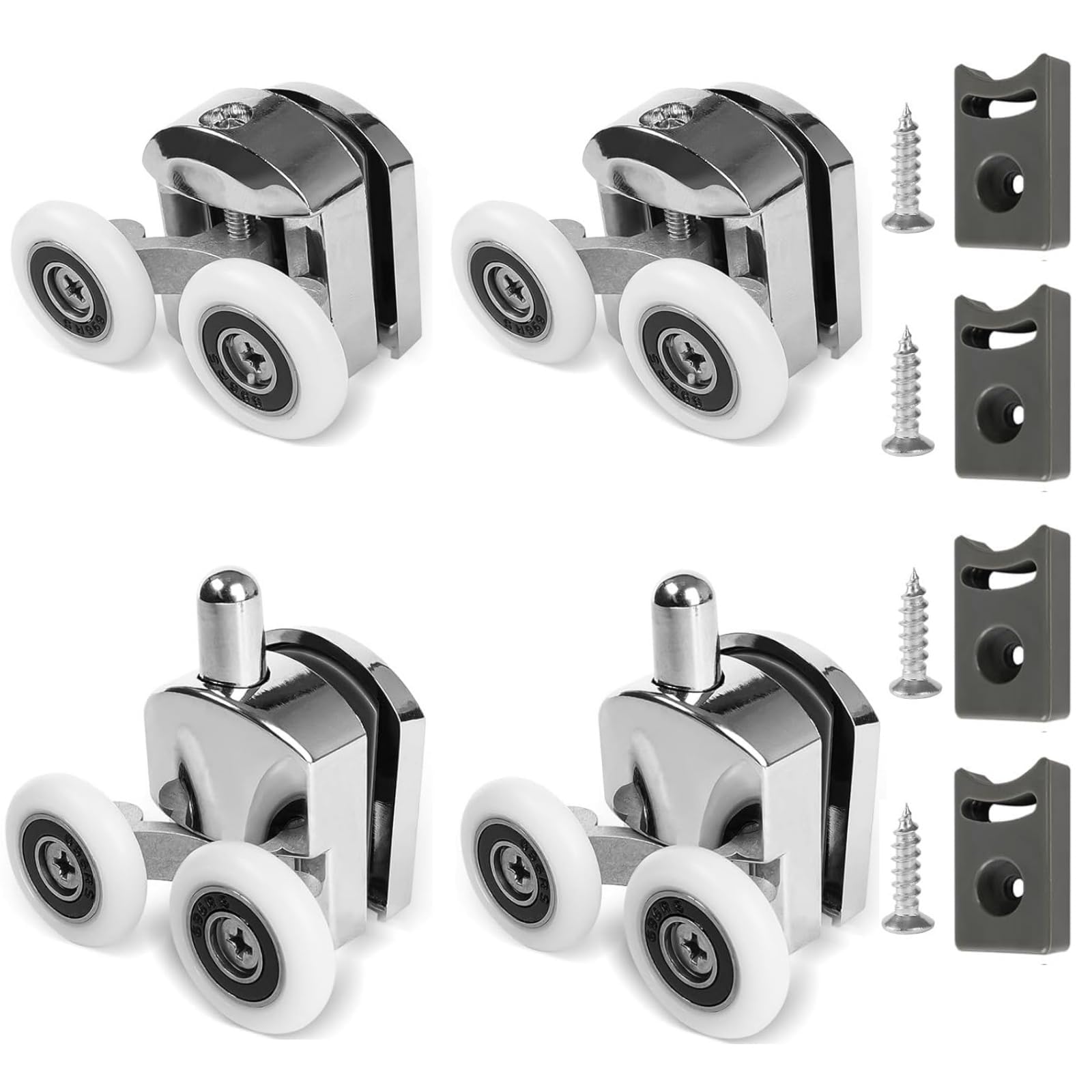 Shower Door Rollers Replacement 4 Pcs Zinc Alloy Wheels 23mm with Anti Collision Block and Screws for Curved and Glass Doors