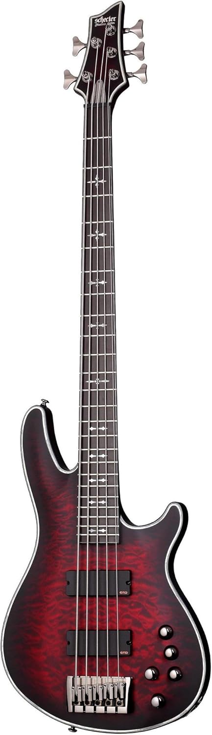 Schecter Hellraiser Extreme-5 5-String Bass Guitar, Crimson Red Burst Satin