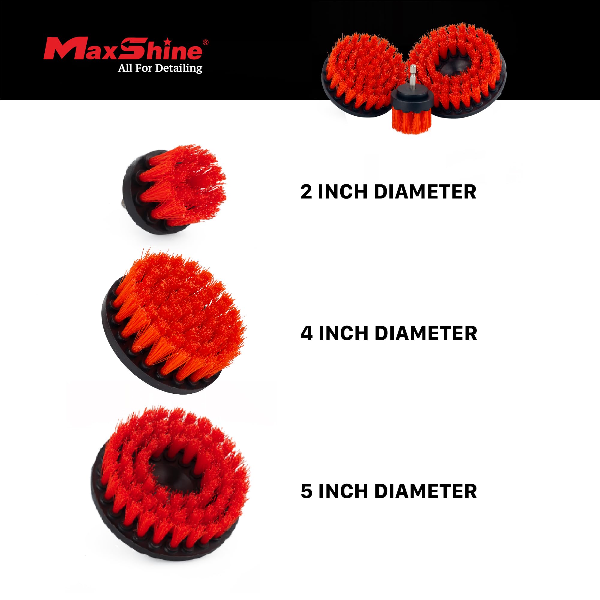 Maxshine Brosse Universelle M8 de 5,1 cm, 10,2 cm, 12,7 cm pour Nettoyage de Voiture – Nettoyant pour Tapis et Tissus d'ameublement avec Fixation de perceuse – Brosse Robuste pour Cuir, Tissu, sièges