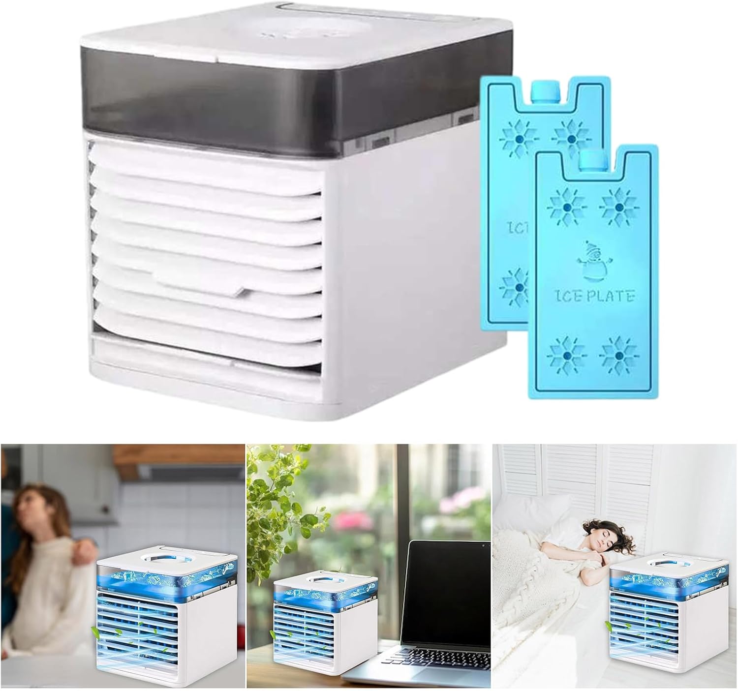 Portable Air Conditioning Fan Rechargeable Desktop Cooling 3 Speeds Setting Table Fan for Indoor Outdoor Space Cooling Fan
