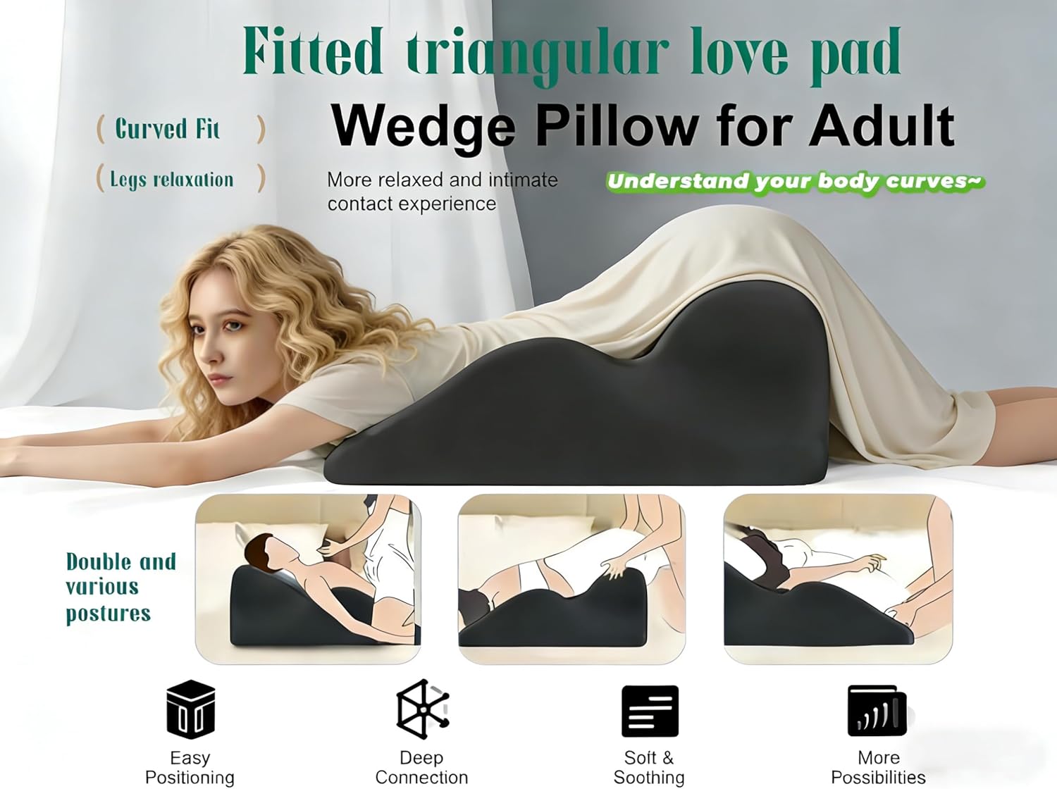 RSN Chiro Monk Couples Pillow, Sweet Spot Pillow, Moodie Intimacy Pillows, 27° Angle Perfect Position Ergonomic Memory Foam Contoured Support Pillow (Gray, OneSize)