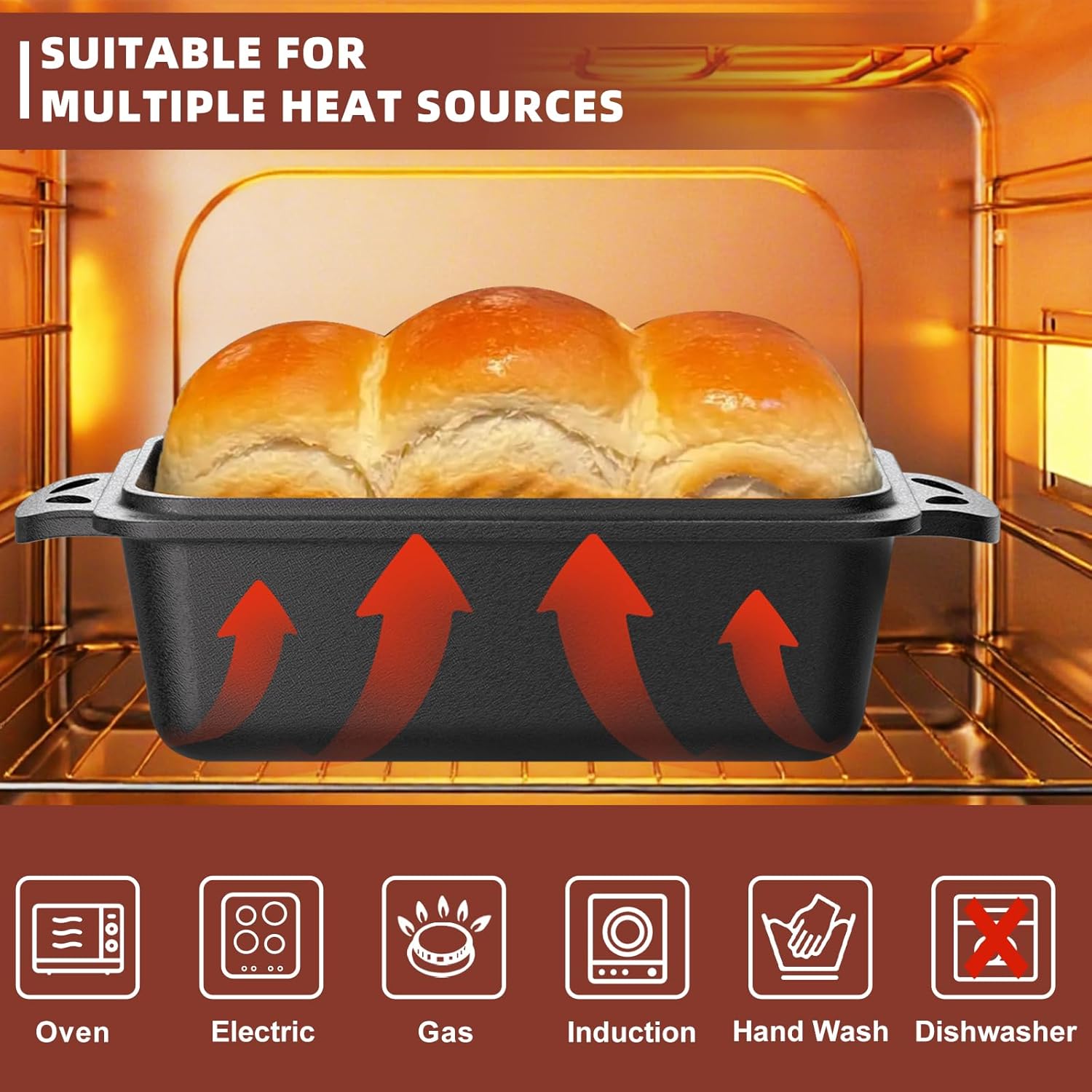 9×5 Inch Cast Iron Loaf Pan with Lid, 2-in-1 Bread Baking Pans for Homemade Bread, Pre-Seasoned | Even Heat Distribution, 2 Piece Set