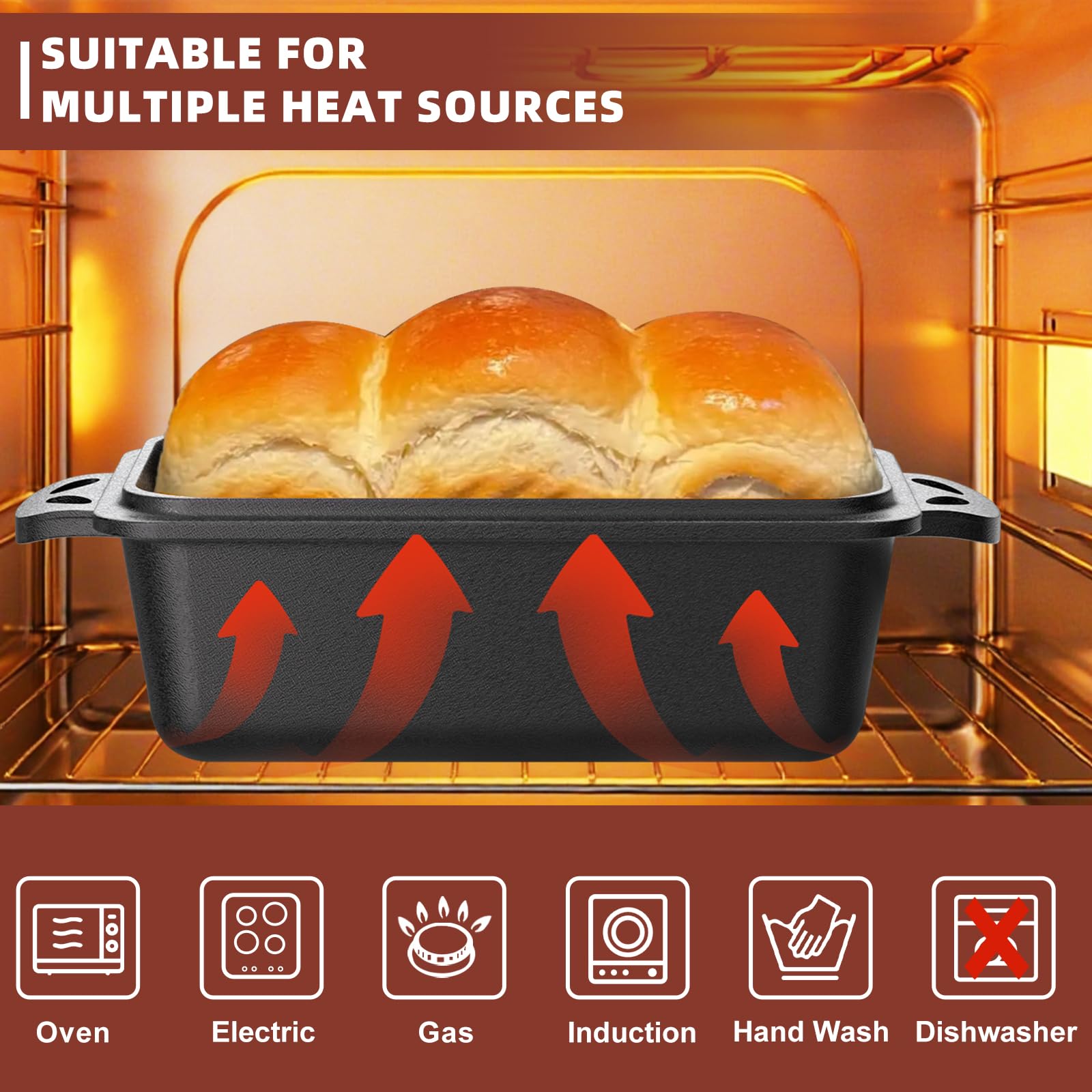 Kastenform aus Gusseisen mit Deckel, 22,9 x 12,7 cm, 2-in-1 Brotbackformen für hausgemachtes Brot, 2-teiliges Set