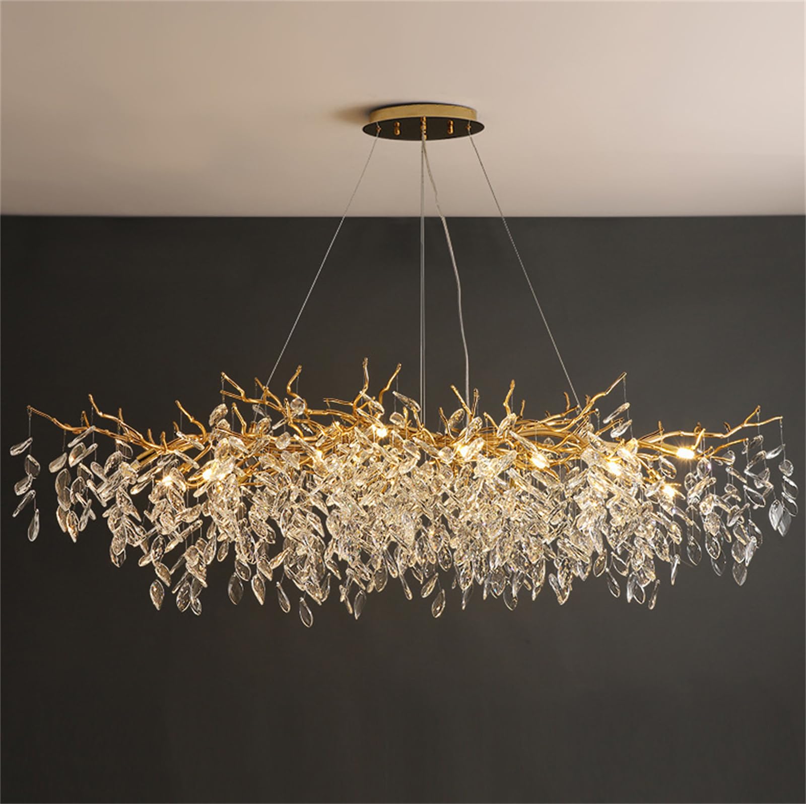 KXEcoLife Crystal Tree Branches Chandeliers Luxury Raindrop Pendant Light Fixture Modern Chandelier Hanging for Dining Room Bedroom Living Entryway,Rectangle 120cm