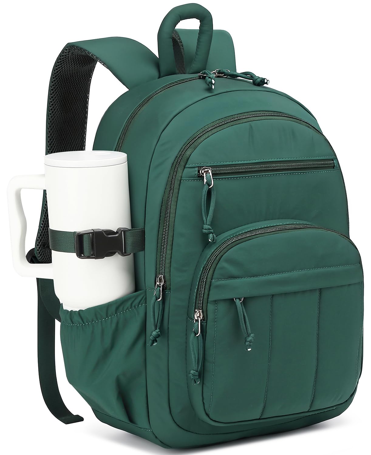 Backpack for Women, Quilted Laptop Bookbag with Pouch Pockets for College Work Travel Gym Teacher Nurses, Puffer High School Backpack for Girls, Dark Green