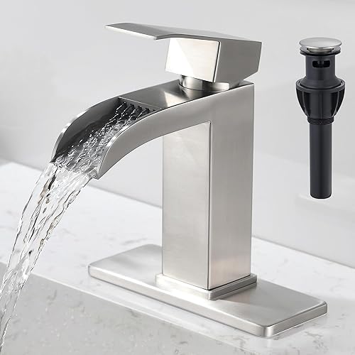 Miniatura 8 de BRAVEBAR Grifo de baño de cascada negra, grifos de lavabo de baño de 4 pulgadas para 1 agujero, latón macizo, moderno grifo de tocador de una sola