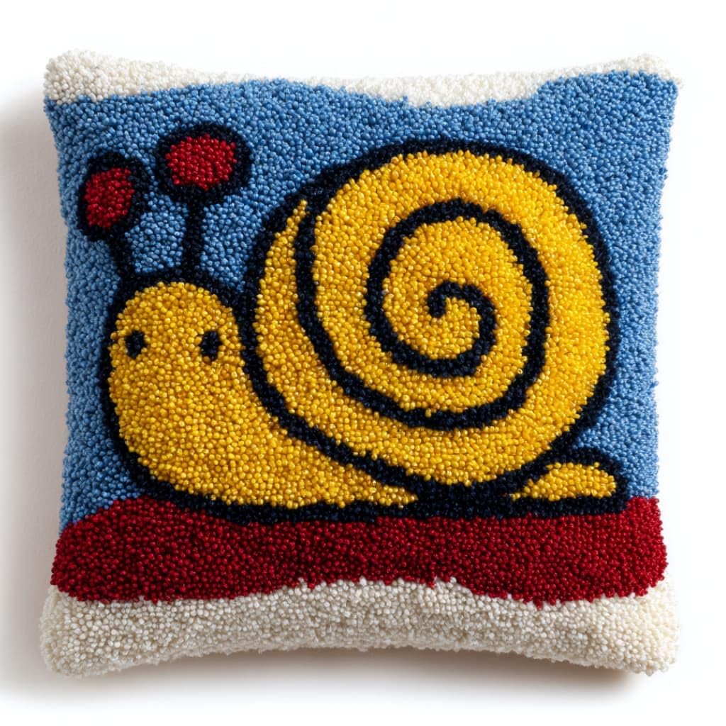 Taxpy Kit Pre-Printed Hook and Latch Rug Kits Snails Latch Hook Cushion Kit for Adults Beginners Cross-Stitch Embroidery Cushion Cover for Home Sofa Decoration 17X17 Inch