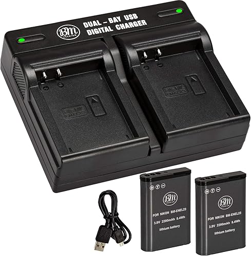 Miniatura 2 de BM Premium Paquete de 2 baterías EN-EL23 y cargador de batería dual para cámara digital Nikon Coolpix B700, P900, P600, P610, S810c
