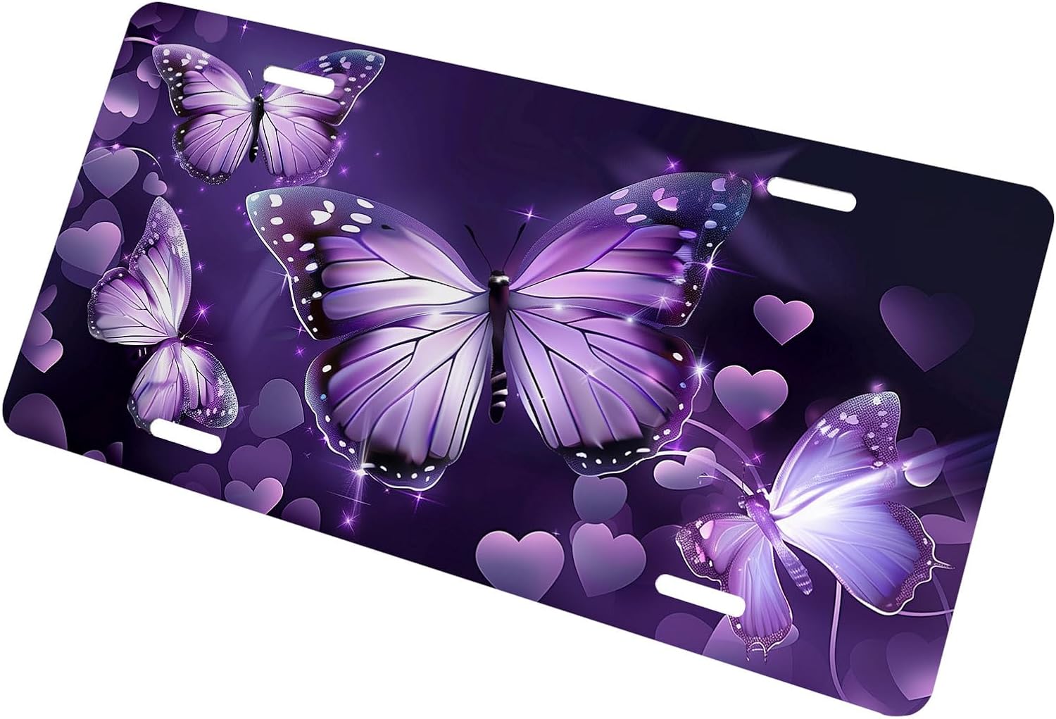 Purple Butterfly Front License Plate for Women Flower Butterflies Car Vanity Plates Decorative Aluminum Metal Cute Novelty License Plate 6x12 Inch (4 Holes)