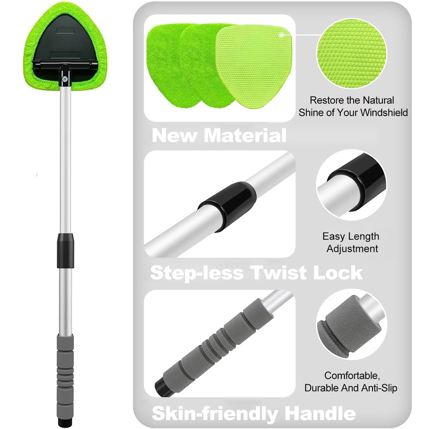 XINDELL 29-inch Windshield Cleaner Tool – Upgrade Large Head Car Interior&Exterior Window Cleaning Kit with Extendable Handle & 4 Microfiber Pads, Auto Wiper Brush for Car, Trucks, SUVs, RVs & Home