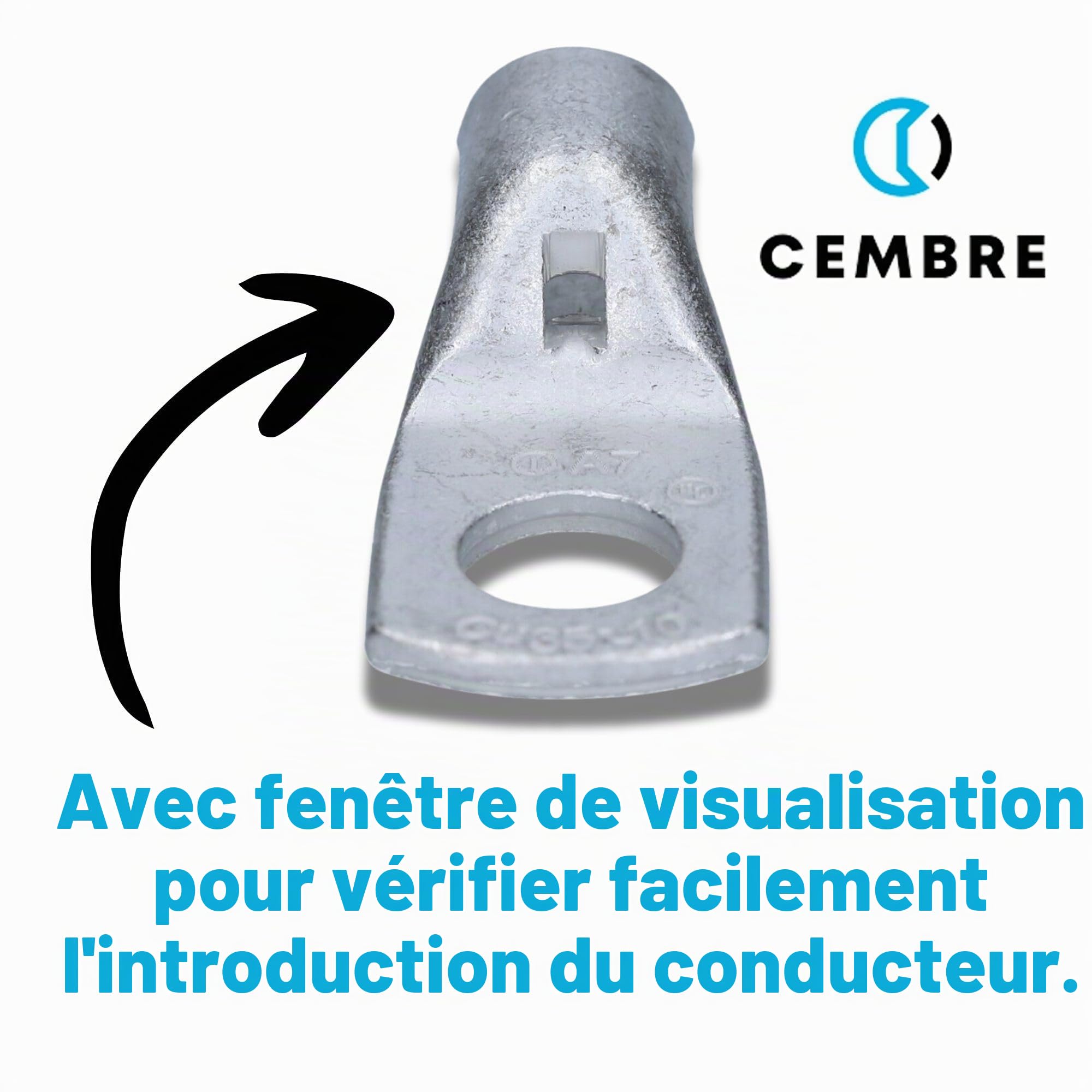 Cembre A7-M10 Lot de 10 Cosses de Câble 35 mm² M10 en Cuivre Étamé | Cosse à anneau non isolée pour batterie et automobile, connecteur tubulaire à sertir pour raccordement électrique stable