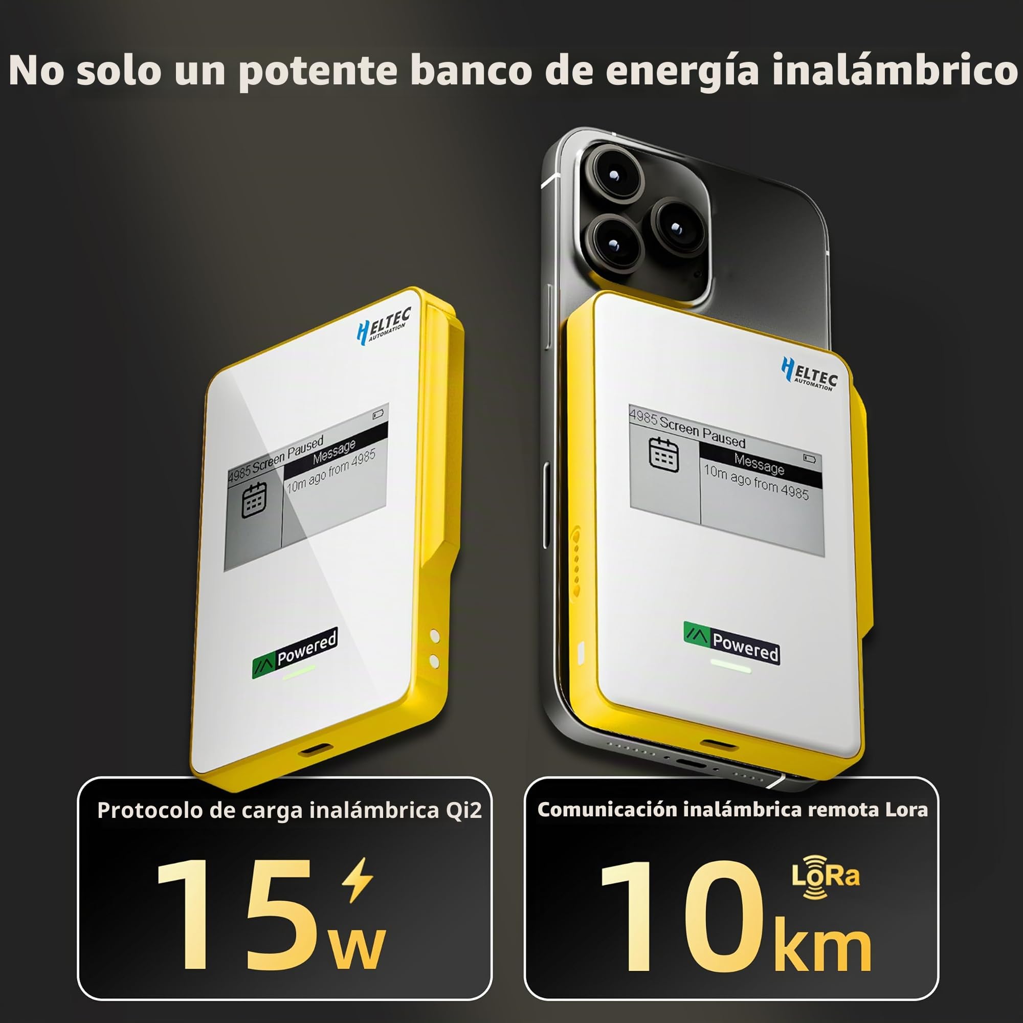 Heltec MeshPocket Qi2 - Cargador inalámbrico magnético con LoRa y E-Ink Meshtastic compatible para emergencias al aire libre (5000 mAh, gris)