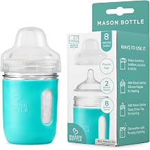 Mason Bottle Glass Baby Bottle DIY Kit Fits 8oz Mason Jars Includes 2X Slow Flow Nipples, Silicone Sleeve, and Cap Ring, Lid, and Jar Not Included Made in USA
