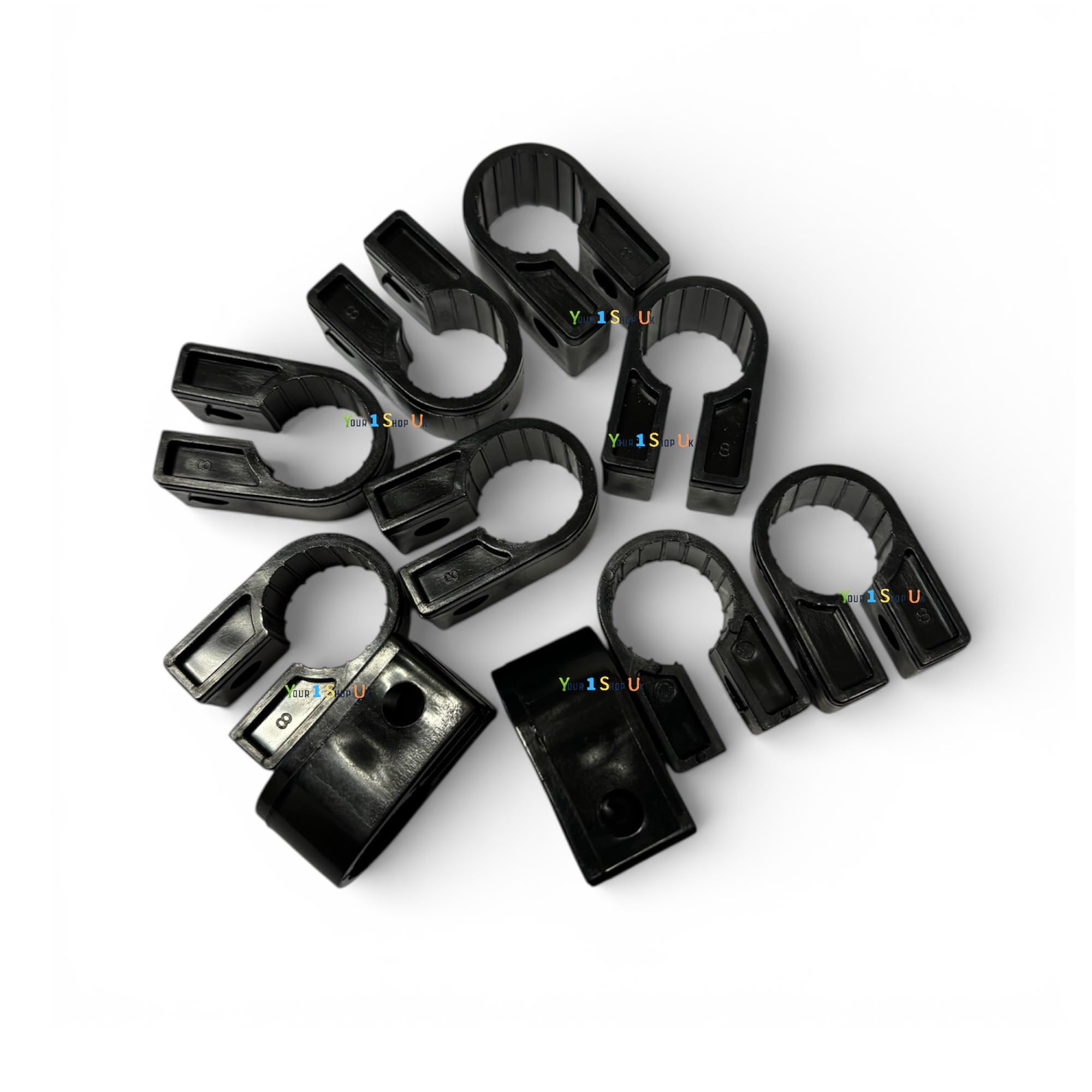 Armoured Cable Cleats for SWA Steel Wire Armoured Cable, Black HDPE UV Resistant Electrical Cable Clips, Heavy Duty Cable Cleat Clips, 10 Pack, Sizes C4 C5 C6 C7 C8 C9 C10 C11 C12 C14 (10, C5)