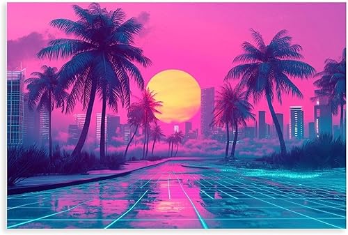 Retro Vaporwave Poster Synthwave Subculture Wall Art Neon Glow Aesthetic Print Unique Modern Home & Office Decor Canvas Poster Bedroom Decor
