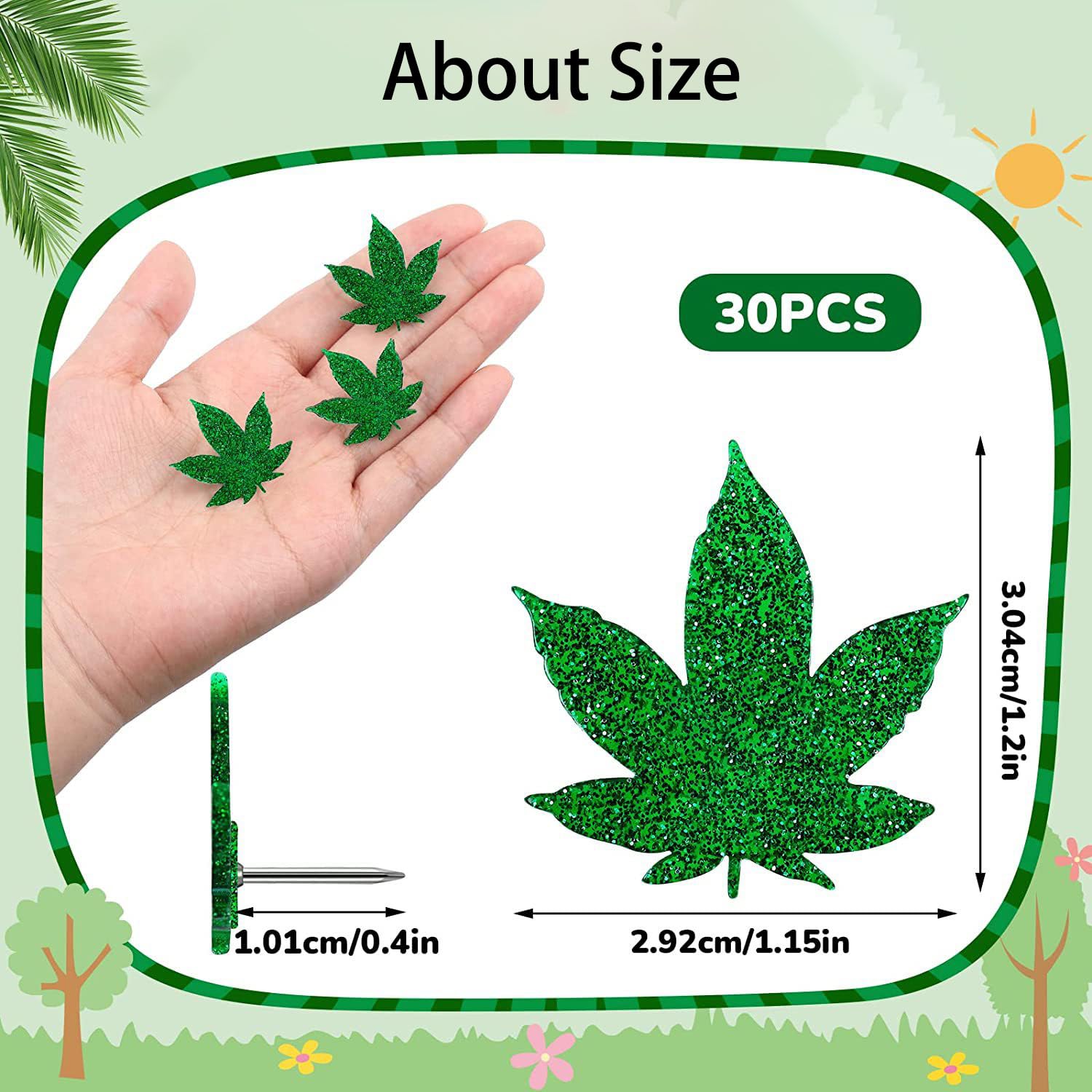 30 Puntine Decorative A Forma Di Foglia Per Bacheche - Colorate Per Sughero, Foto, Mappe - Ufficio E Scuola - Foto 2