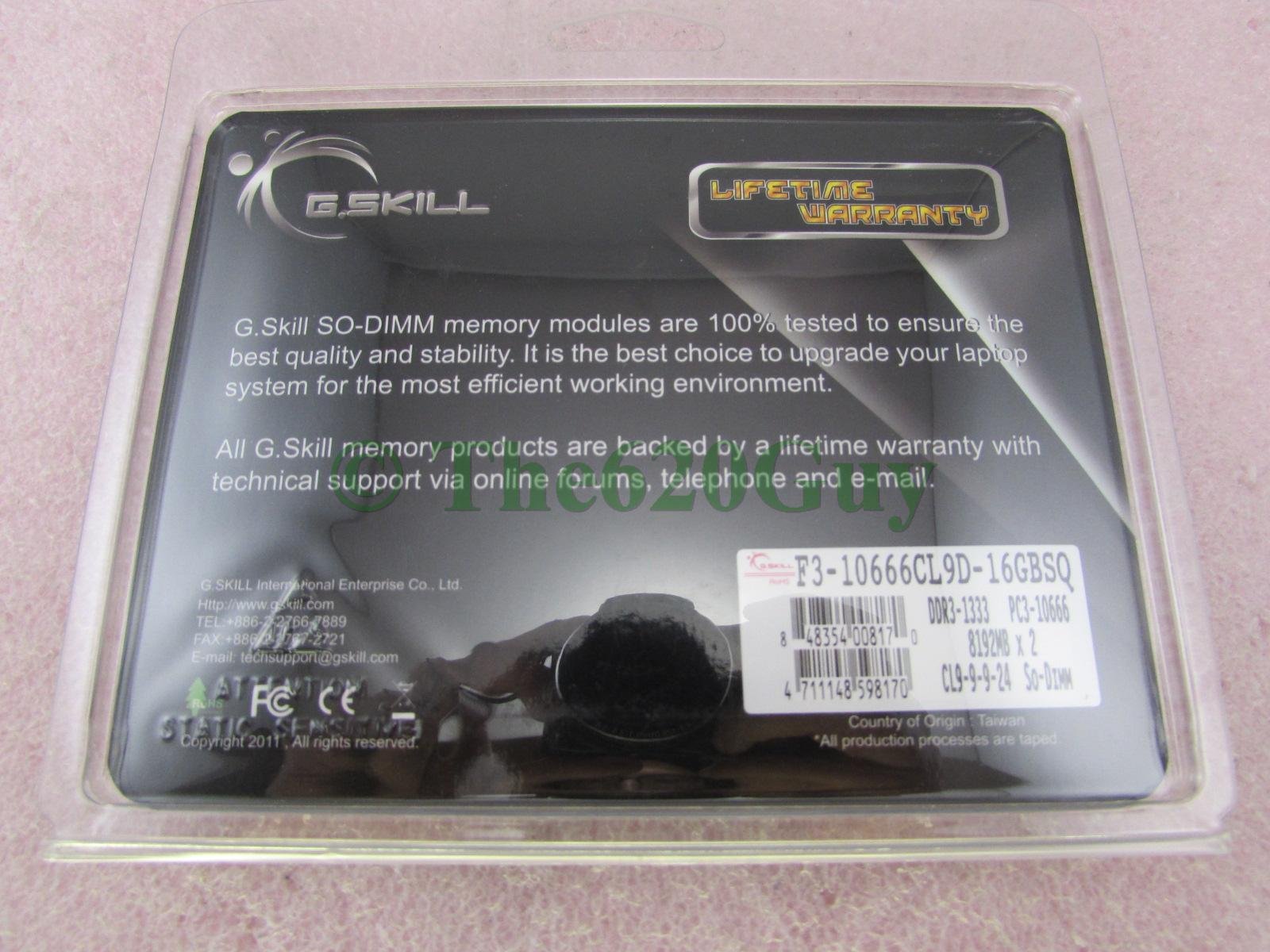 G-Skill PC3-10666S DDR3 1333 SODIMM - Kit de memoria para portátil (16 GB, 2 x 8 GB)