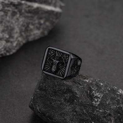 FaithHeart Wolf Head Signet Rings for Men Women Stainless Steel Norse Viking Ring Size 7/8/9/10/11/12/13/14 Personalized Custom