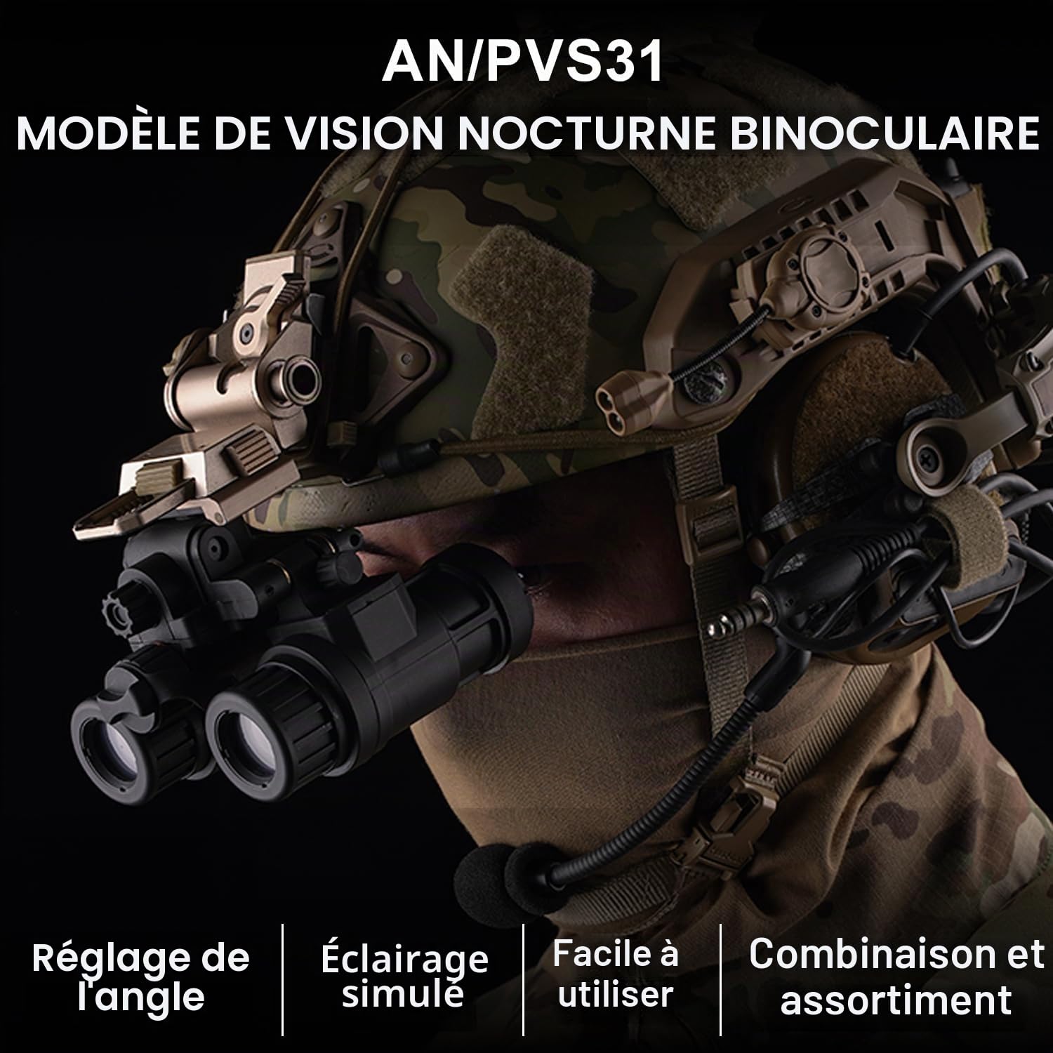 Zhongren Lunettes de Vision Nocturne Monture Cosplay Prop Tactique Modèle factice Lunettes de Vision Nocturne Jumelles à Quatre Tubes sans Fonction NVG Modèle en Plastique (modèle AN/PVS31, Noir)
