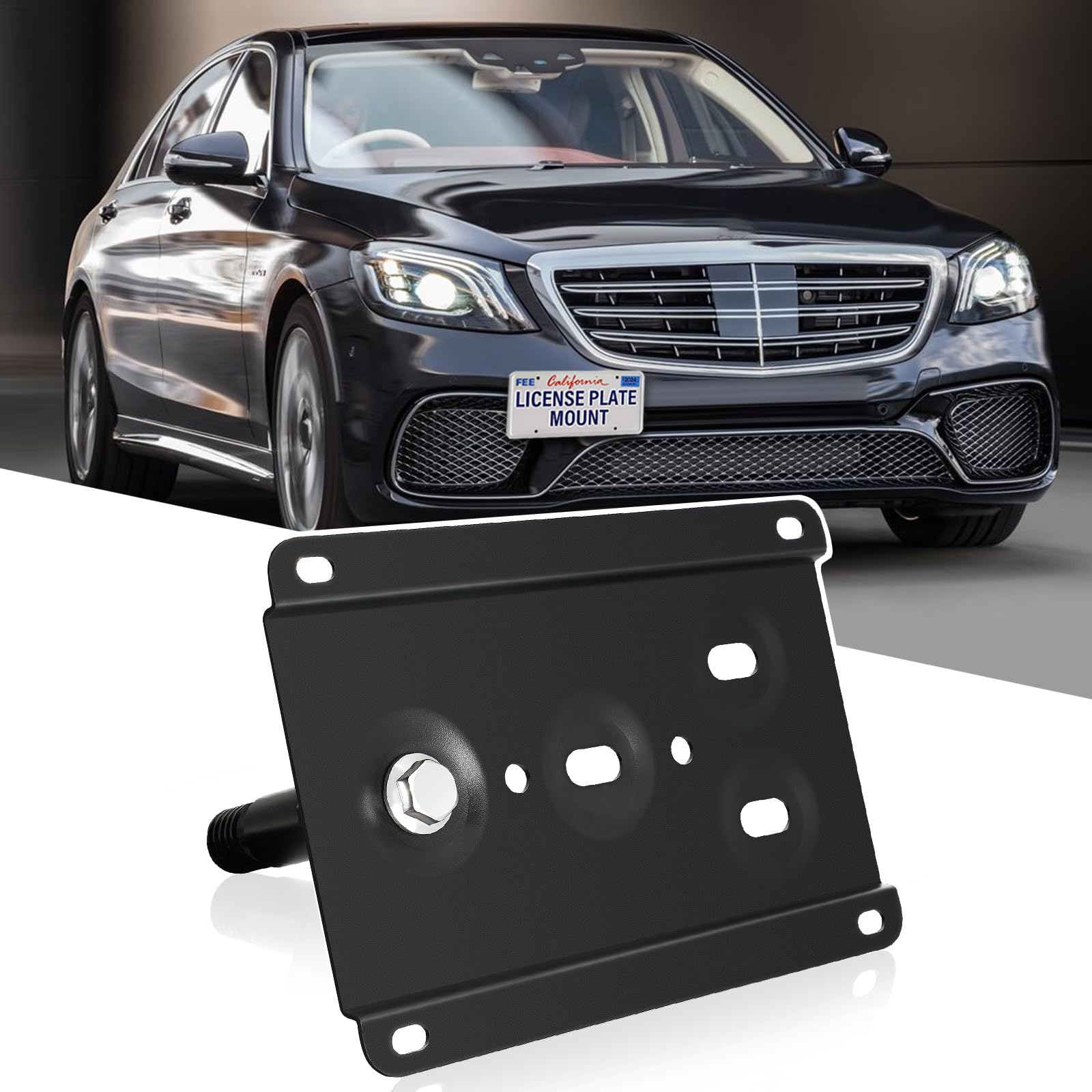 Tow Hook Adapater No Drill Front Grille License Plate Mounting Bracket Holder Compatible with Mercedes-Benz SL Class | 2013-2020; SLK/SLC 2011-2020