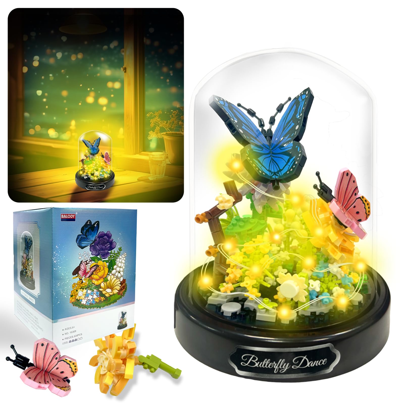 Felicify Flower Bouquet Building Sets with LED Lighting, 530pcs Flower Bouquet and Insect Building Blocks with Cover