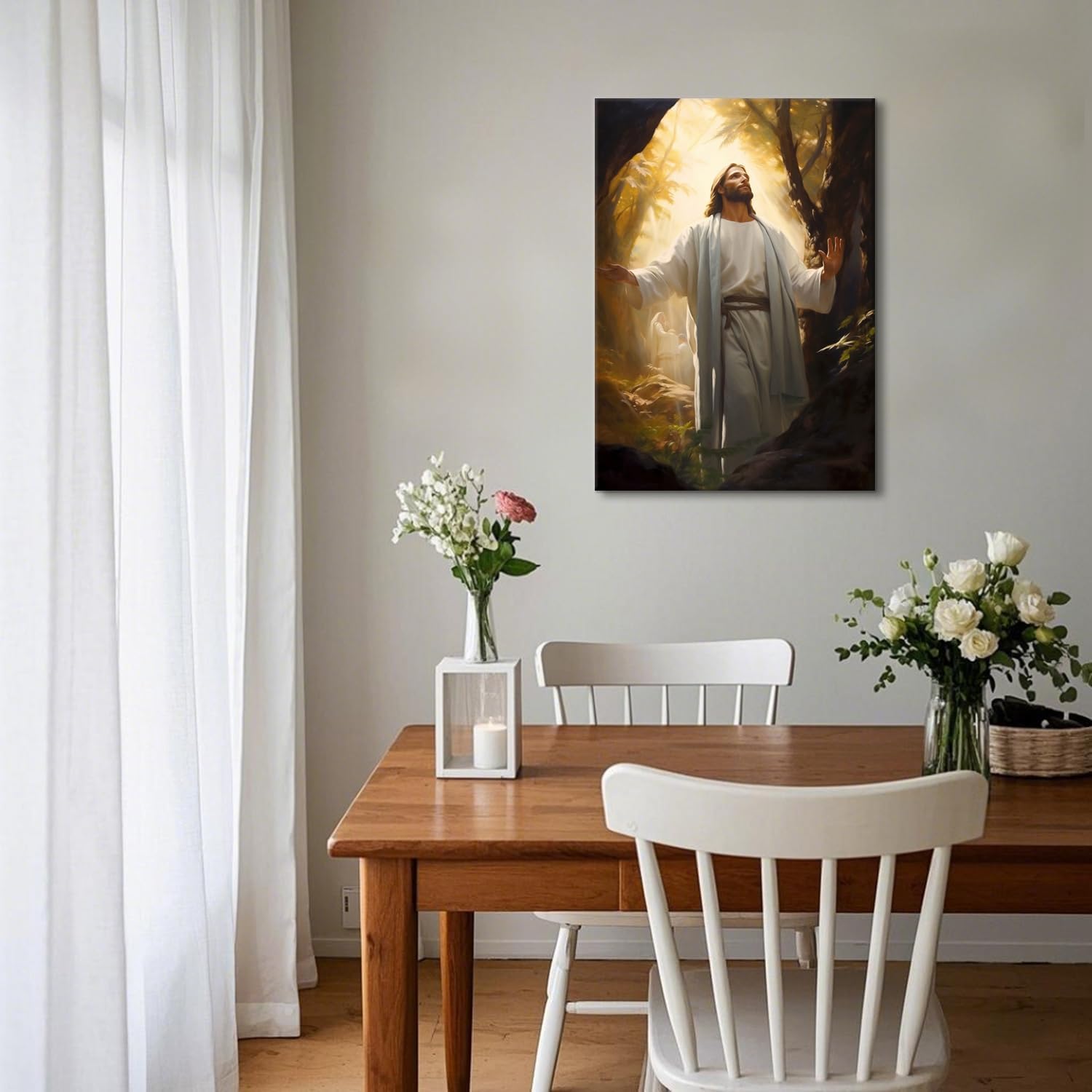 Jesus Canvas Wall Art Christian Wall Decor Picture Painting Jesus Praying in the Garden of Gethsemane Printed Poster for Living Room Bedroom Church Decoration (WE000006-1, 12.00" x 18.00", Framed)