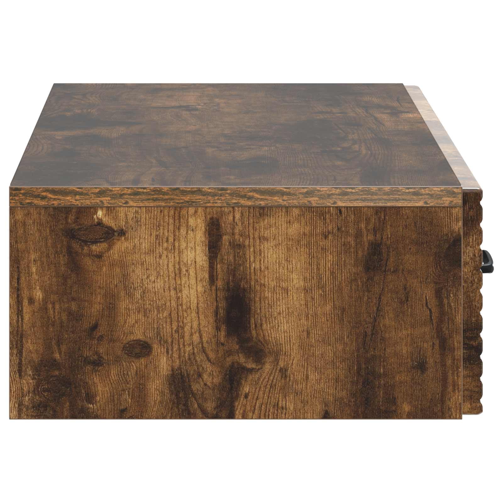 Stolik ścienny dębowy dymu 87,5 x 34,5 x 17 cm | Drewno, 1 szuflada, montaż na ścianie, wszechstronne zastosowanie do salonu, sypialni, przedpokoju