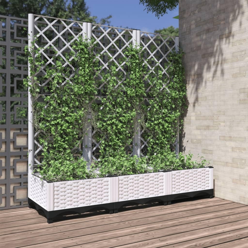 Générique Blumenkasten Rankgitter weiß 120 x 40 x 121,5 cm PP | Langlebiges Polypropylen, für Kletterpflanzen, Garten, Terrasse, Tomaten, Erbsen, Rosen