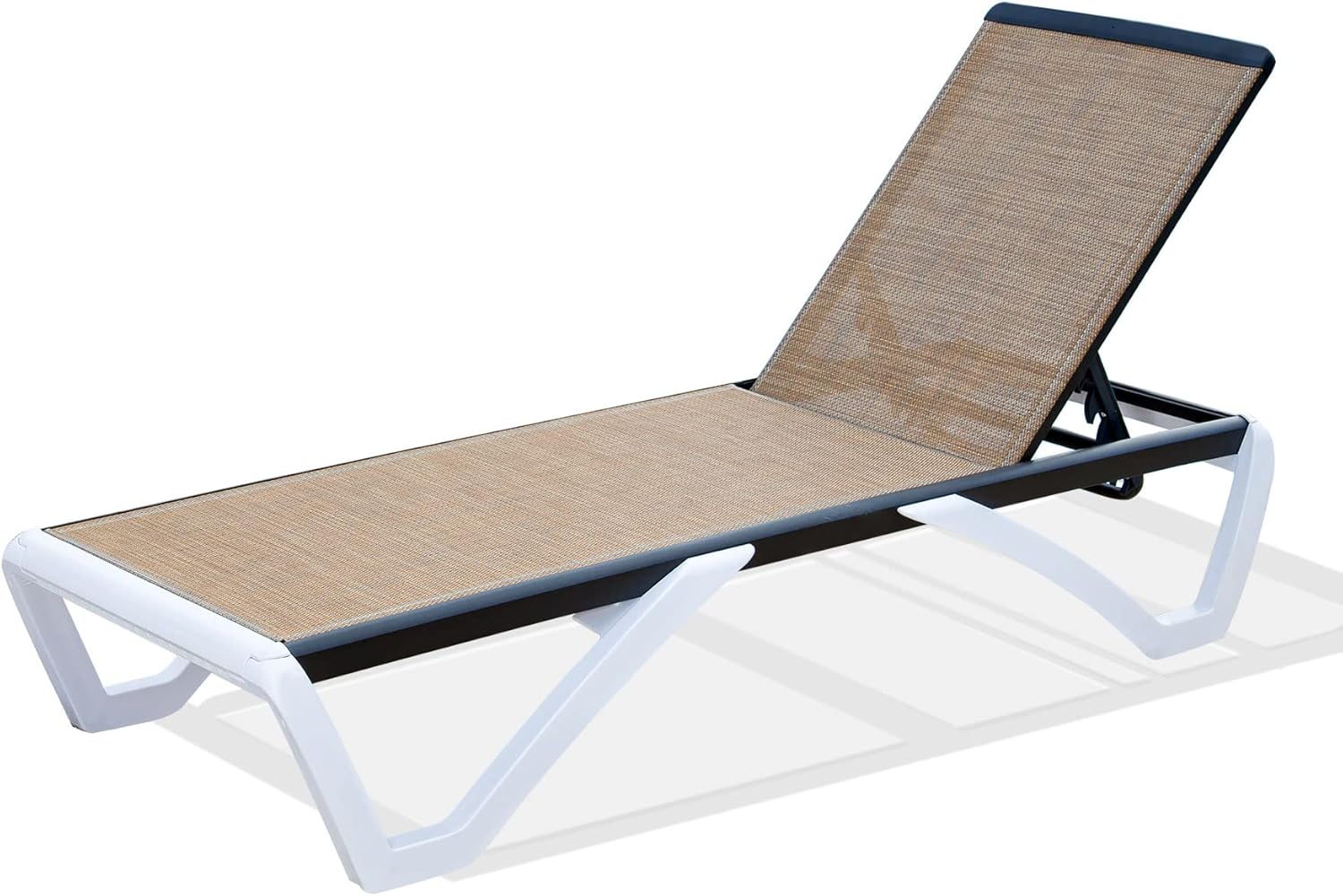 Domi Chaise Lounge Outdoor, Patio Lounge Chair with Aluminum Frame, All Weather Pool Lounge Chair for Deck Lawn Backyard, Gray Textilene