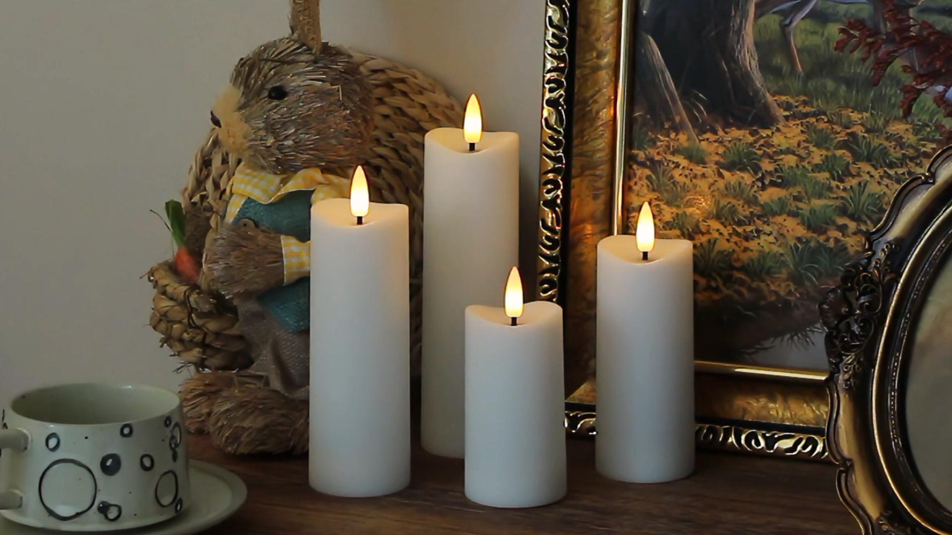Image of Waterproof Flameless 2.2 inch x4 inch 4 inch 5 inch 5 inch 6 inch 6 inch 7 inch 7 inch Pillar Candles with Remote Control and Timer, LED White Battery Operated Plastic Wave-Shaped Design Pack of 8 Outdoor Flickering