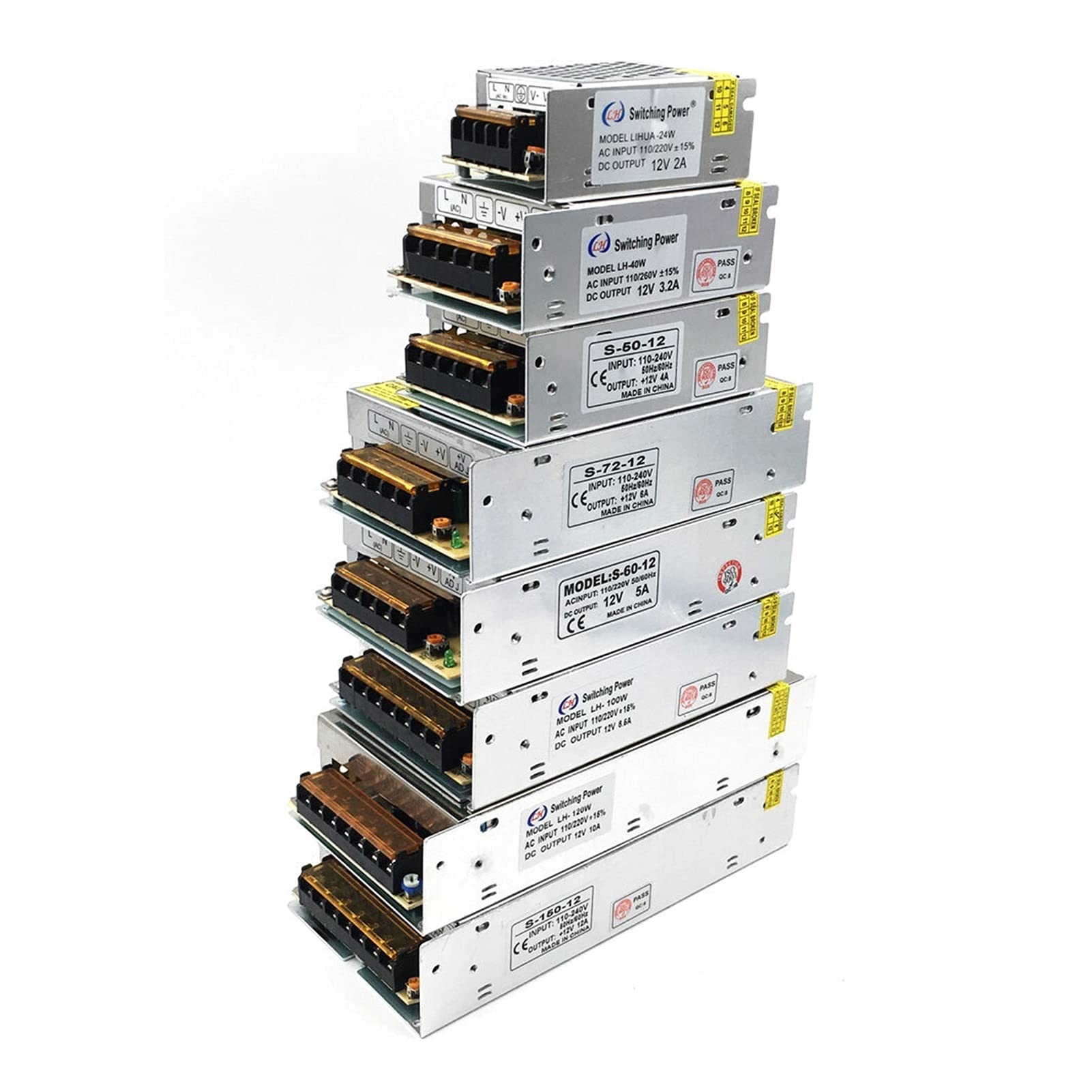 Labornetzteil,Schaltnetzteil AC/DC 12V 24V 1A 2A 3A 4A 5A 6A 8A 10A 12A Transformatorschalter Netzteil 10W 50W 100W 150W 200W-Treiber für Streifenleuchte(12V,10A)