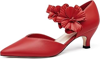 Womens Low Kitten Heels Dressy Shoes Comfortable Closed Toe Flower Slip on Formal Party Dance Heeled Pumps
