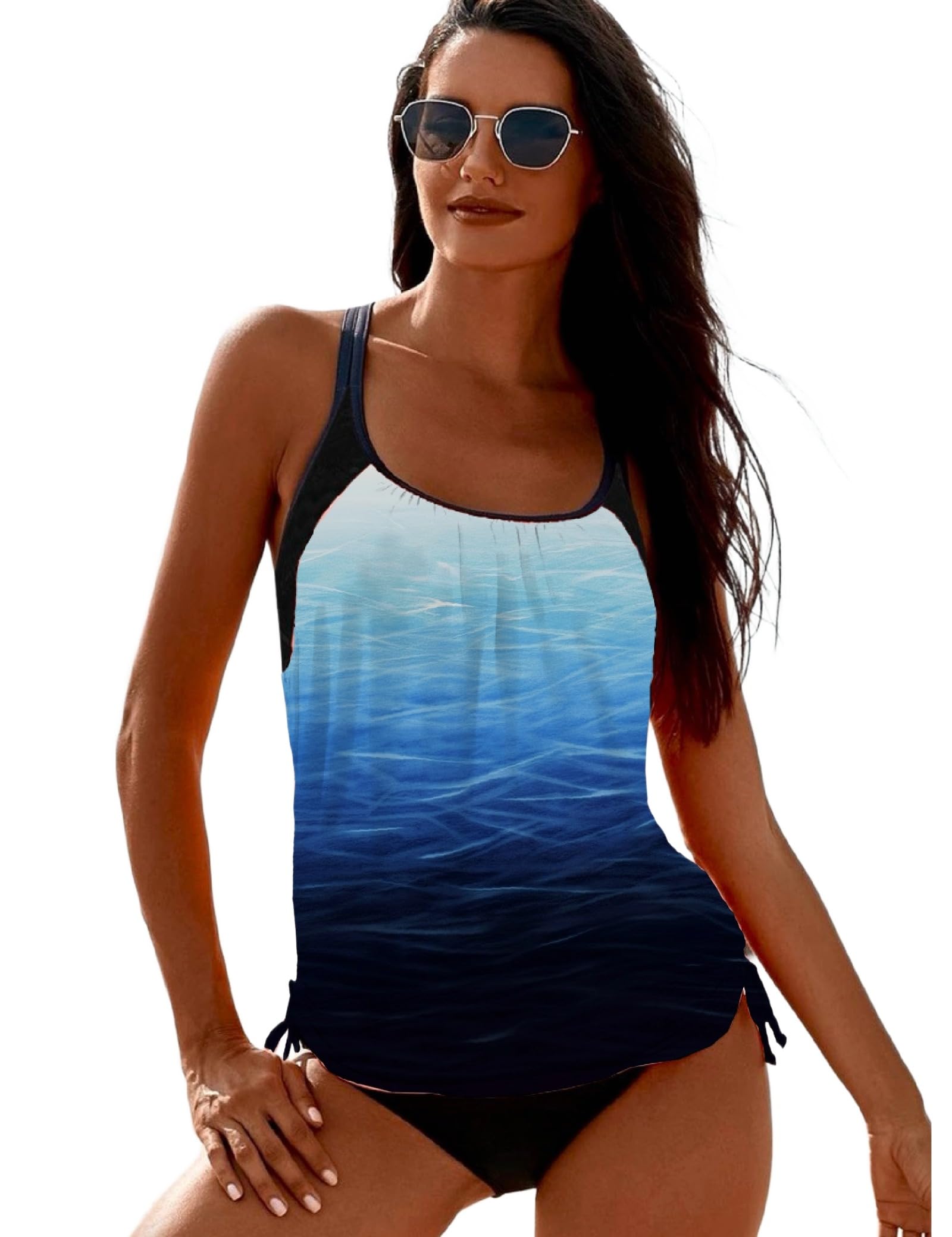 SHESHOW Cowgirl Style Tankini Swimsuits for Women Scoop Neck Ruched Blouson and Bottom 2 Piece Bathing Suits S-XXL