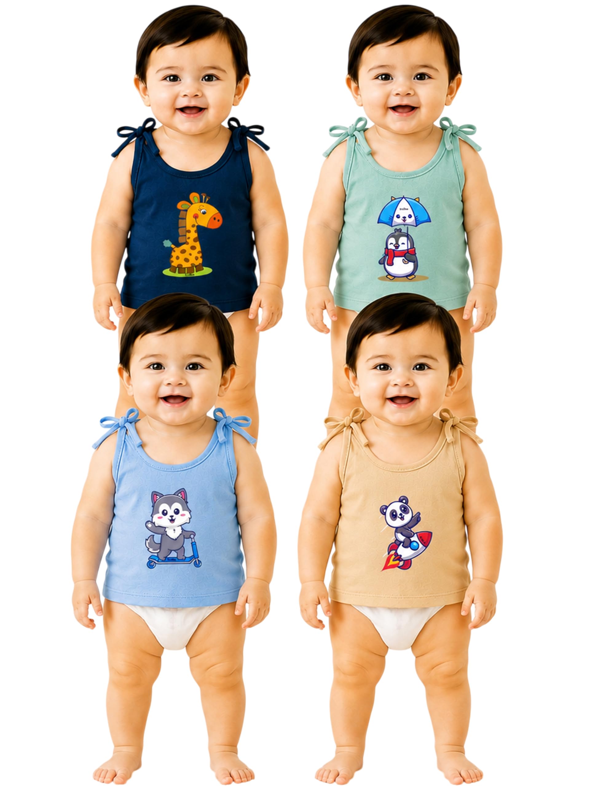 Baby Cotton Hosiery Sleeveless Tie-Up Tank Tops & Jabla Pack of 4 | Soft Baby Vests for Newborn Boys & Girls-image-12