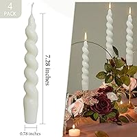 Vista 4 de Velas cónicas en espiral sin perfume, color blanco, 4 velas trenzadas de 7.5 pulgadas, hechas a mano, para cena, boda, decoración del hogar