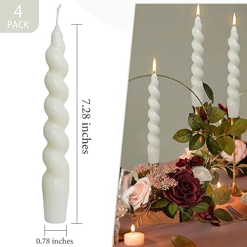 Miniatura 4 de Velas cónicas en espiral sin perfume, color blanco, 4 velas trenzadas de 7.5 pulgadas, hechas a mano, para cena, boda, decoración del hogar,