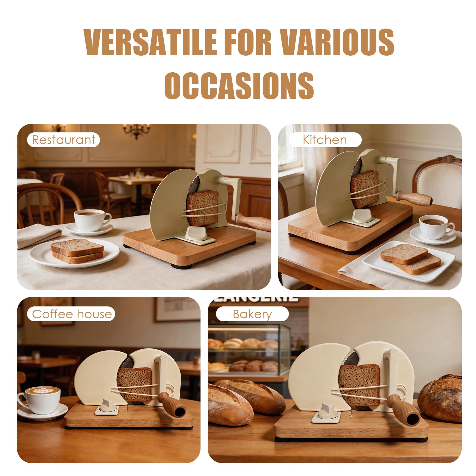 Trancheuse à Pain Manuelle, Coupe-Pain avec Socle en Bois & Lame Inoxydable Amovible, Épaisseur Réglable, Trancheuse à Pain pour Maison, Boulangerie & Café