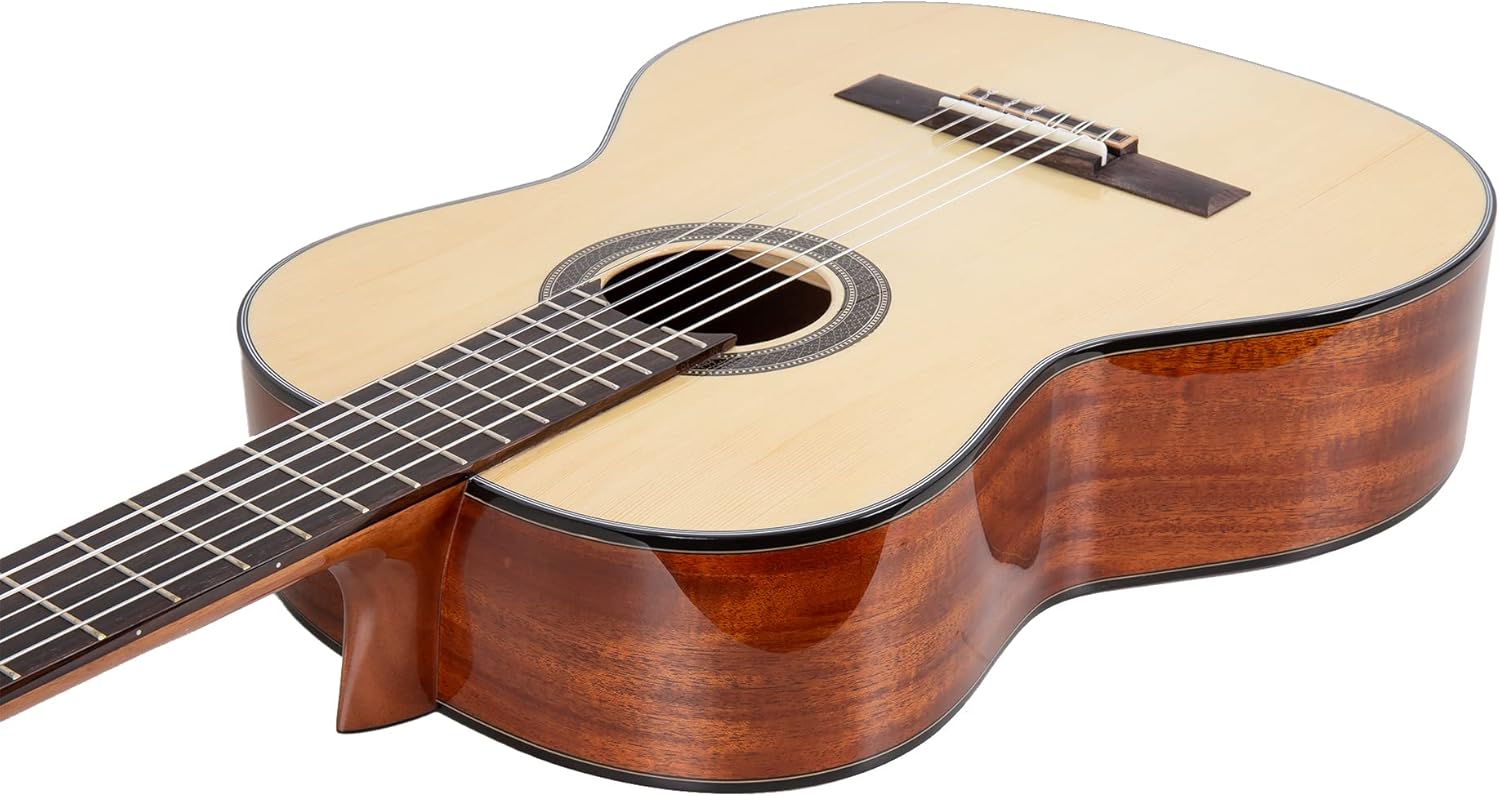 Crossrock Student Classical Guitar Bundle, Spruce 4/4 Full Size 39" Classic Guitarra with Hard Case and Guitar Cleaning Kit(CRCG-300BK)