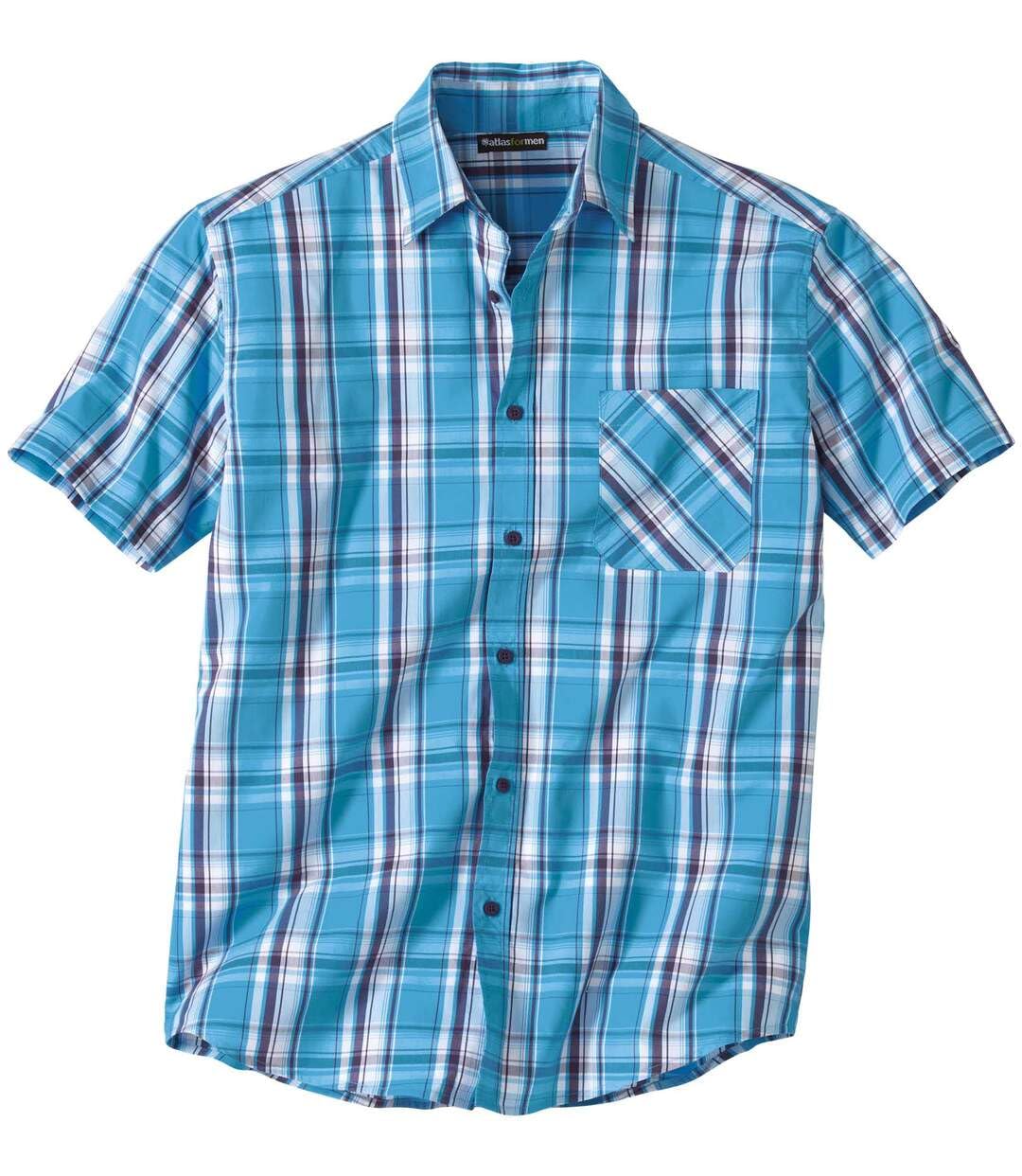 ATLAS FOR MEN - Men's Checked Shirt - Turquoise Purple White - XL