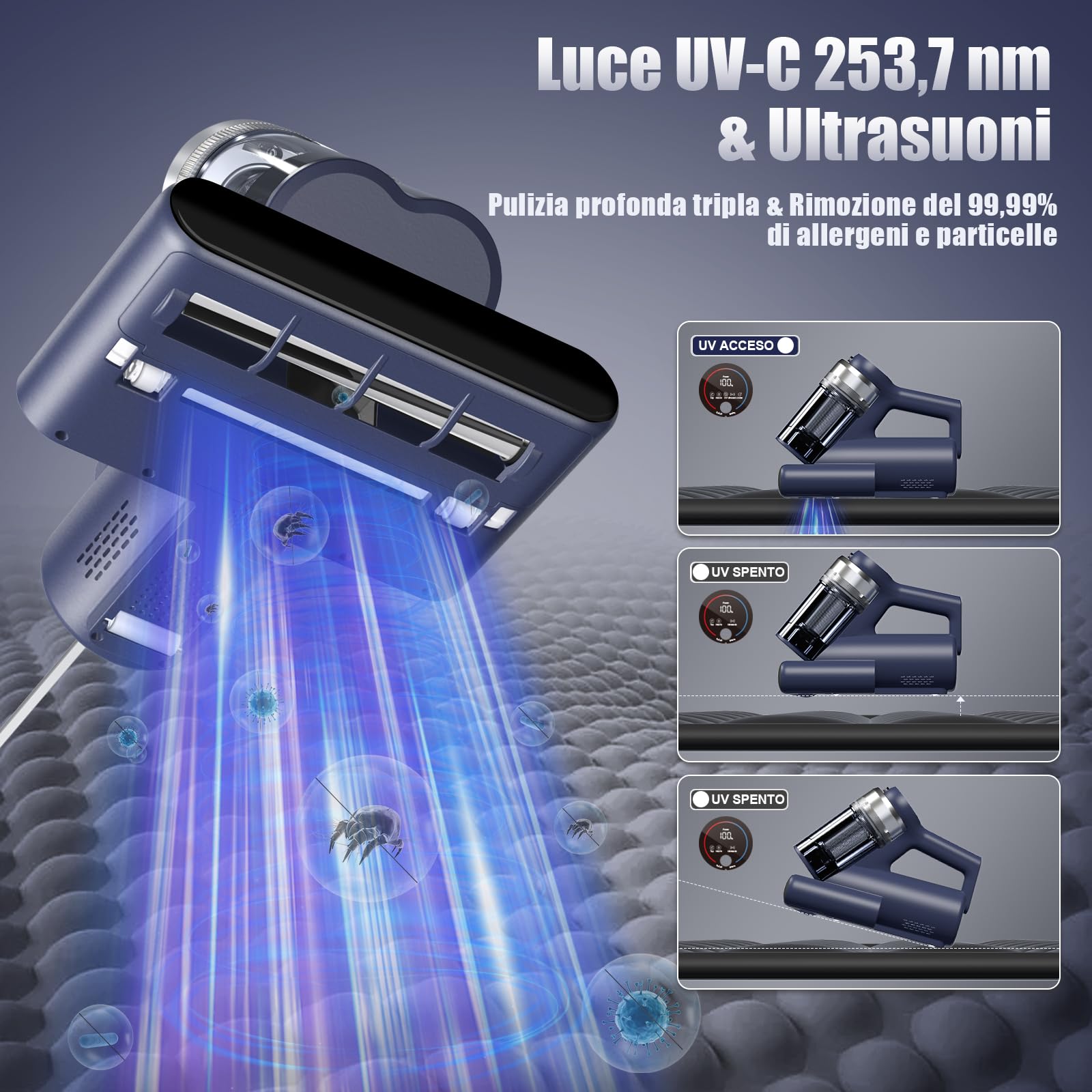 Mayking Antiacaro Aspirapolvere Con Luce Uv, 16 Kpa, Filtro Hepa Aspirapolvere Per Materassi, Riscaldamento A 65 °C, Ultrasuoni, Aromaterapia, Doppio Filtro Ciclonico Per Letti E Divani