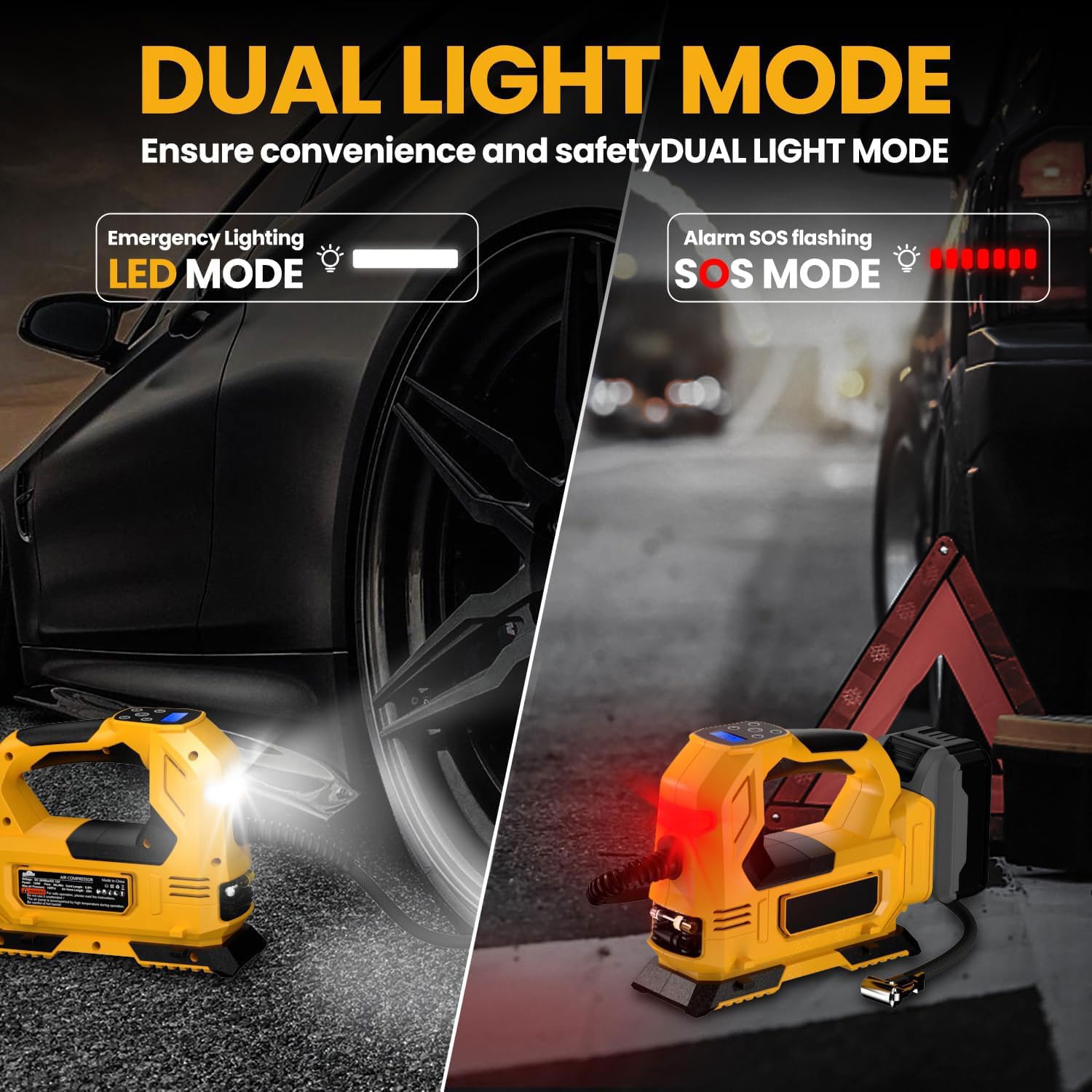 Compressore a batteria per DeWalt 18V (senza batteria), Pompa ad aria portatile a LED con manometro digitale, Compressore elettrico per auto, moto, biciclette, palloni sportivi