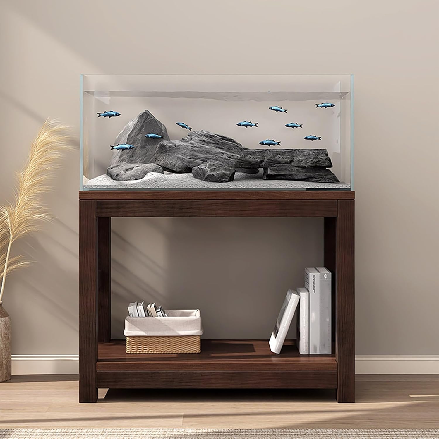 Solid Wood Fish Tank Stand, 2-Tier Aquarium Stand with Storage Shelf, Terrarium Rack Table for Living Room, Office, Load Capacity 600 kg(70x40x70cm)