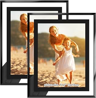 HIKWADERY 5x7 Picture Frames Black - Set of 2, HD Real Glass 5 by 7 Photo Frame for Tabletop Display, Wedding Birthday Mothers Day Gifts (5 x 7, Black)