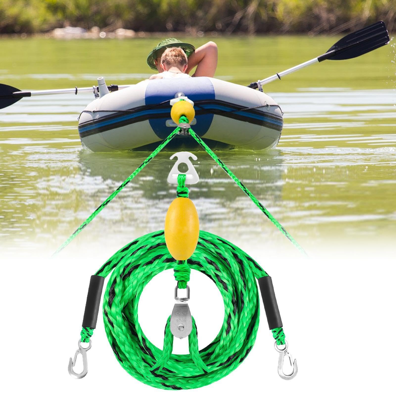 Arnés de remolque para barcos, soporta hasta 4 usuarios, enganche de tracción – con gancho y polea giratoria 360° arnés remolque barco – para pontón inflable Kayak Surf Piscina
